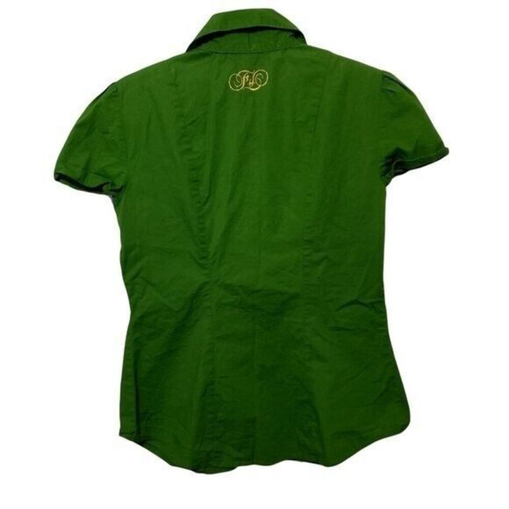 Green Ruffled Button-Down Shirt - Picture 2 of 8